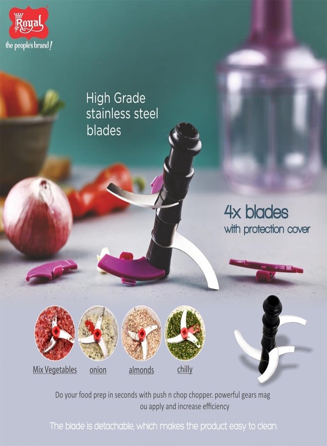 رويال مفرمة رويال ماستر اليدوية سعة 1000 مل - مفرمة فواكه وخضراوات للمطبخ مزودة بـ 4 شفرات من الفولاذ المقاوم للصدأ، سهلة الاستخدام، جودة ممتازة - Image 5